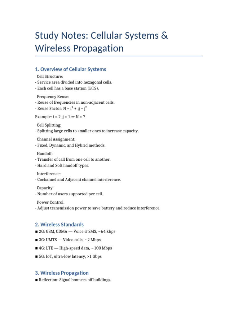 Cellular and Wireless Notes | PDF