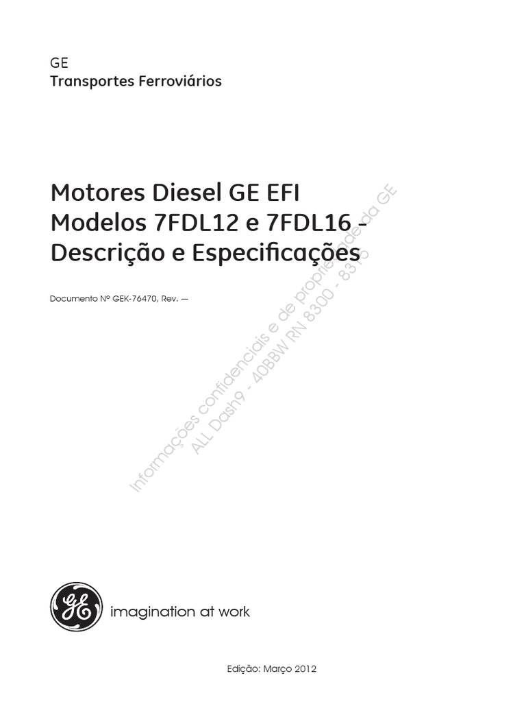 Motores Diesel GE 7FDL12 e 7FDL16: Especificações | PDF | Pistão | Motores