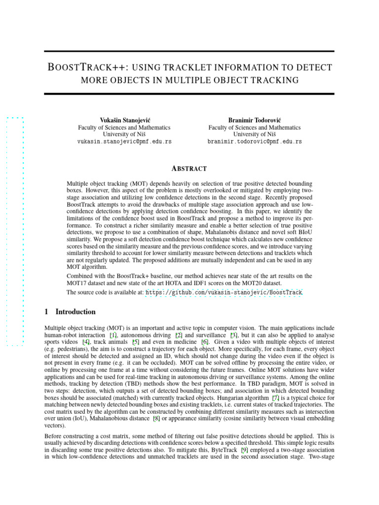BoostTrack++: Enhanced Object Tracking | PDF | Kalman Filter | Variance