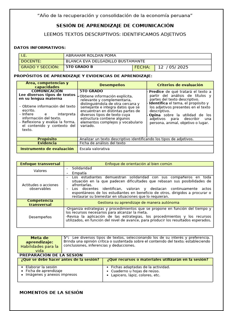 Comunicacion Lunes 12 de Mayo Sesion | PDF | Aprendizaje