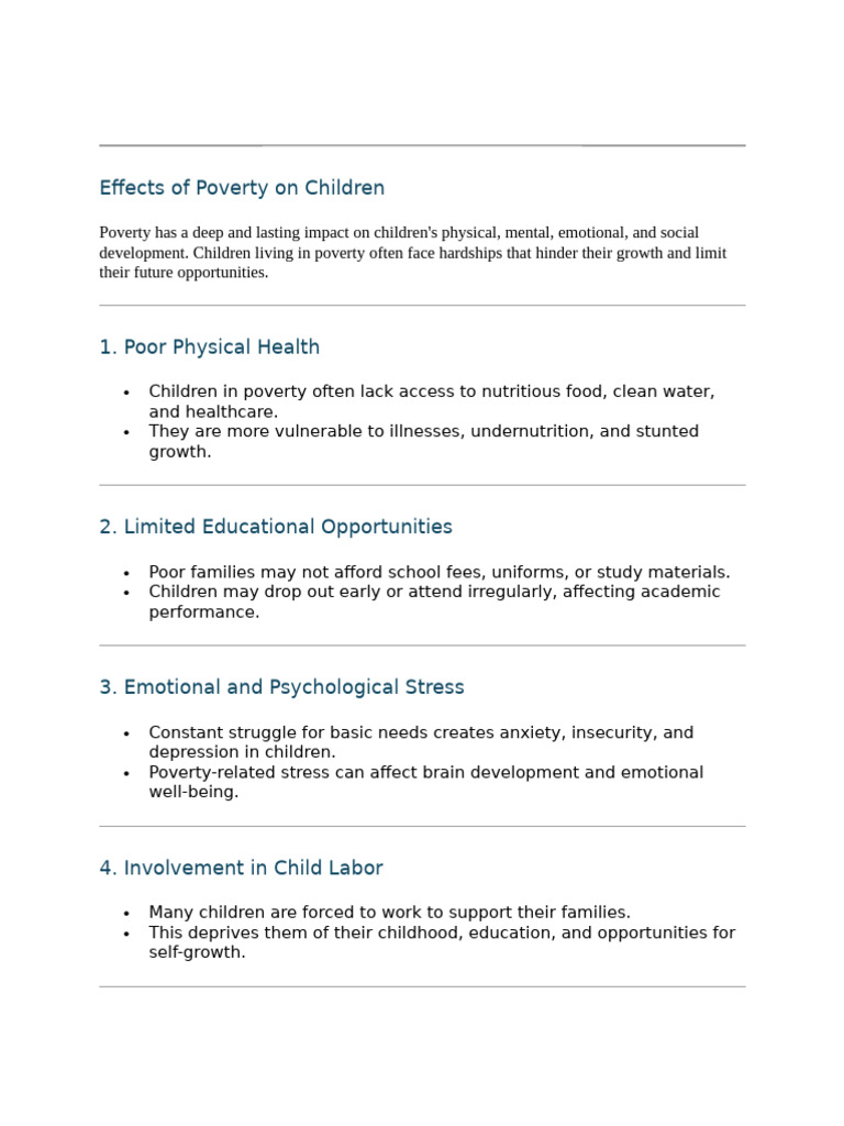 Effects of Poverty On Children | PDF