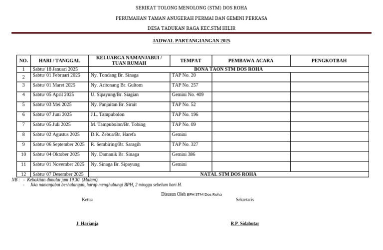 Jadwal Kebaktian STM Dos Roha 2025 | PDF