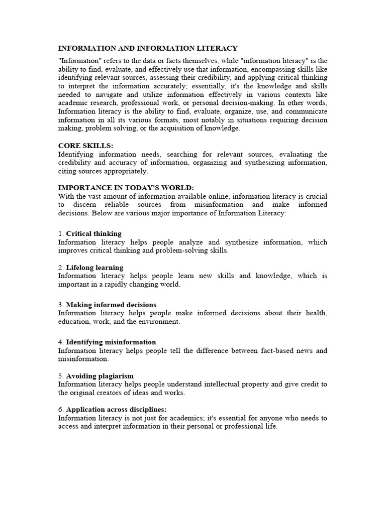Understanding Information Literacy Skills | PDF | Information Literacy ...