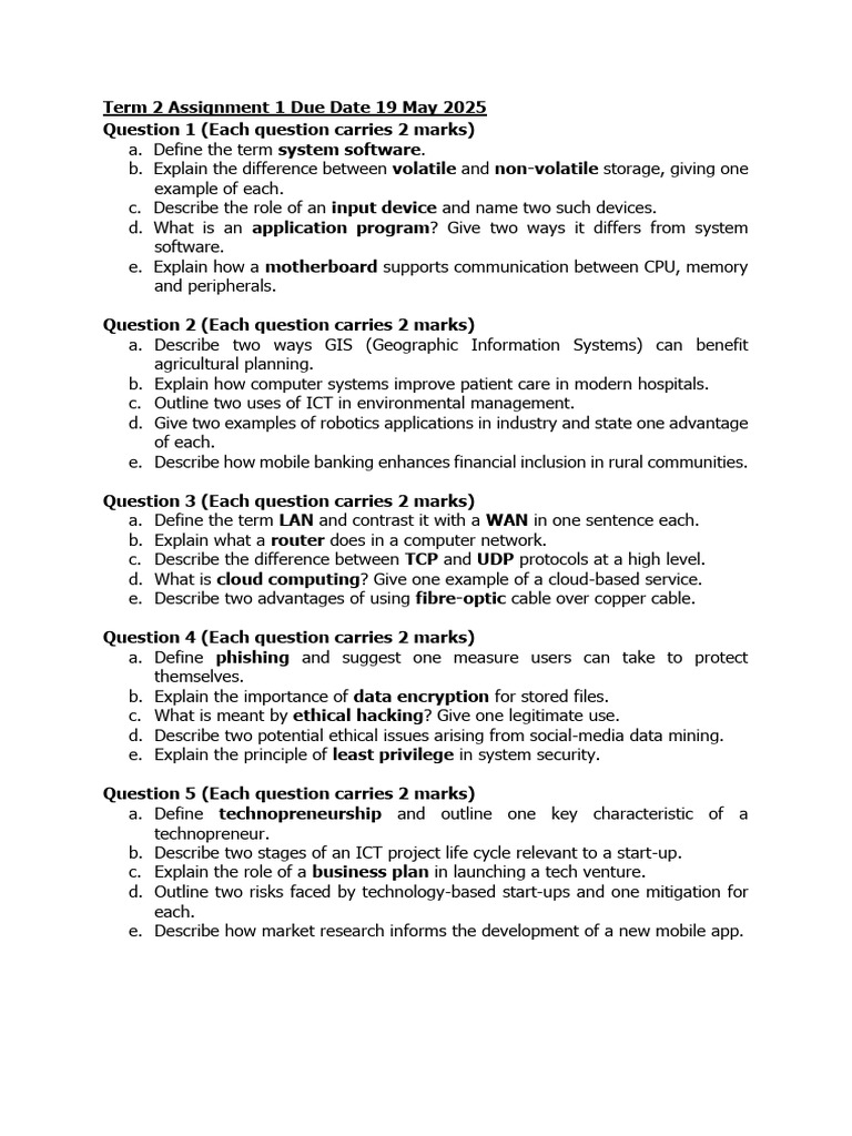 Term 2 Assignment 1 Due Date 19 May 2025 | PDF