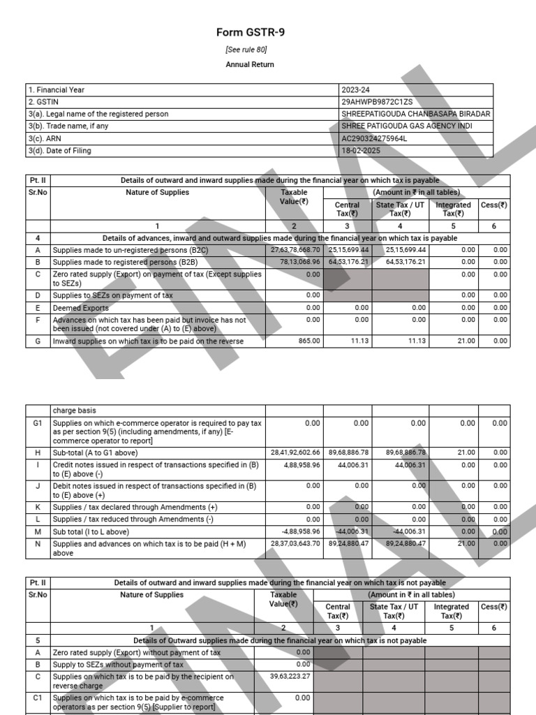 GSTR-9 Annual Return for FY 2023-24 | PDF | Taxes | Payments