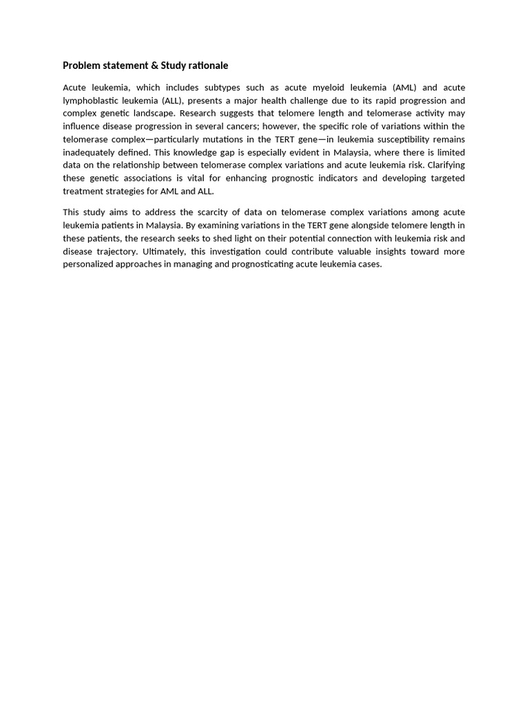 Problem Statement & Study Rationale | PDF