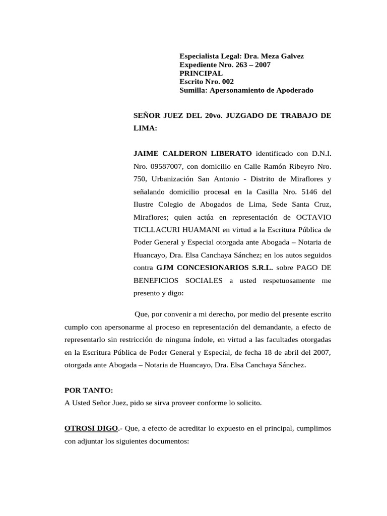 Apersonamiento de Apoderado en Proceso Legal | PDF