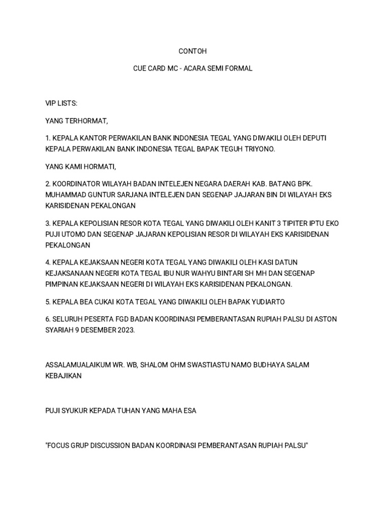 Semi-Formal Cue Card | PDF