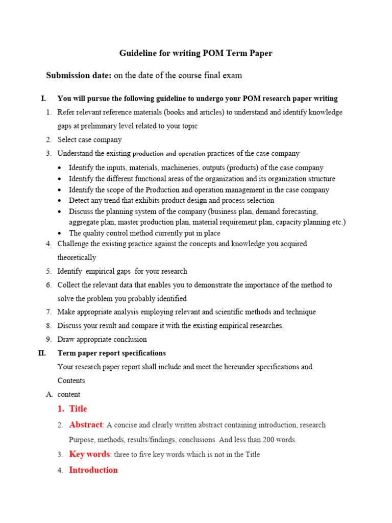POM Term Paper Writing Guidelines | PDF | Methodology