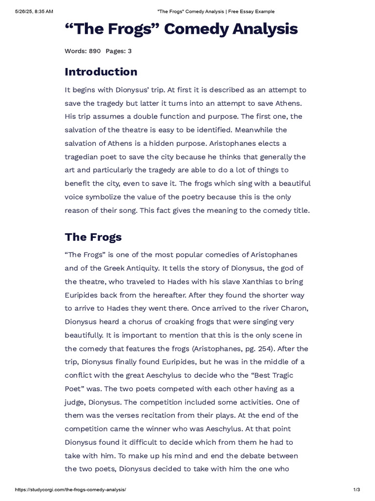 The Frogs - Comedy Analysis - Free Essay Example | PDF | Euripides