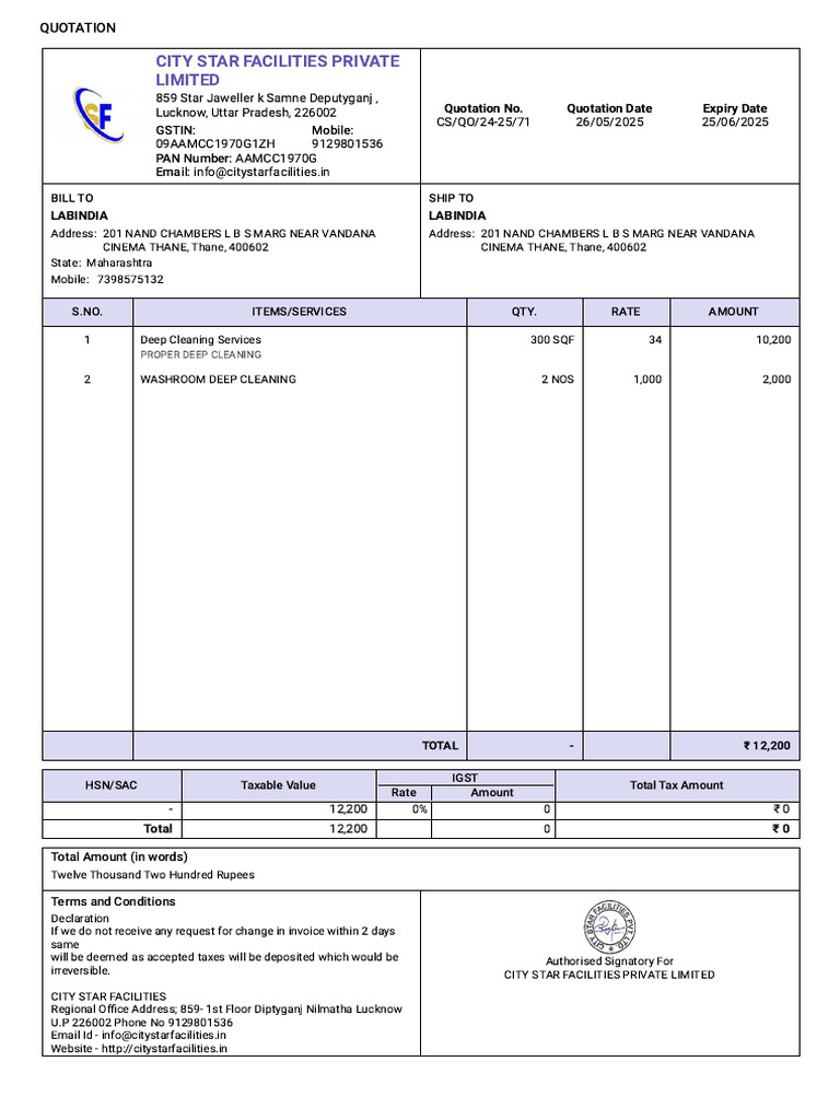 LABINDIA Quotation CS QO 24 25 71 | PDF | Payments | Taxes