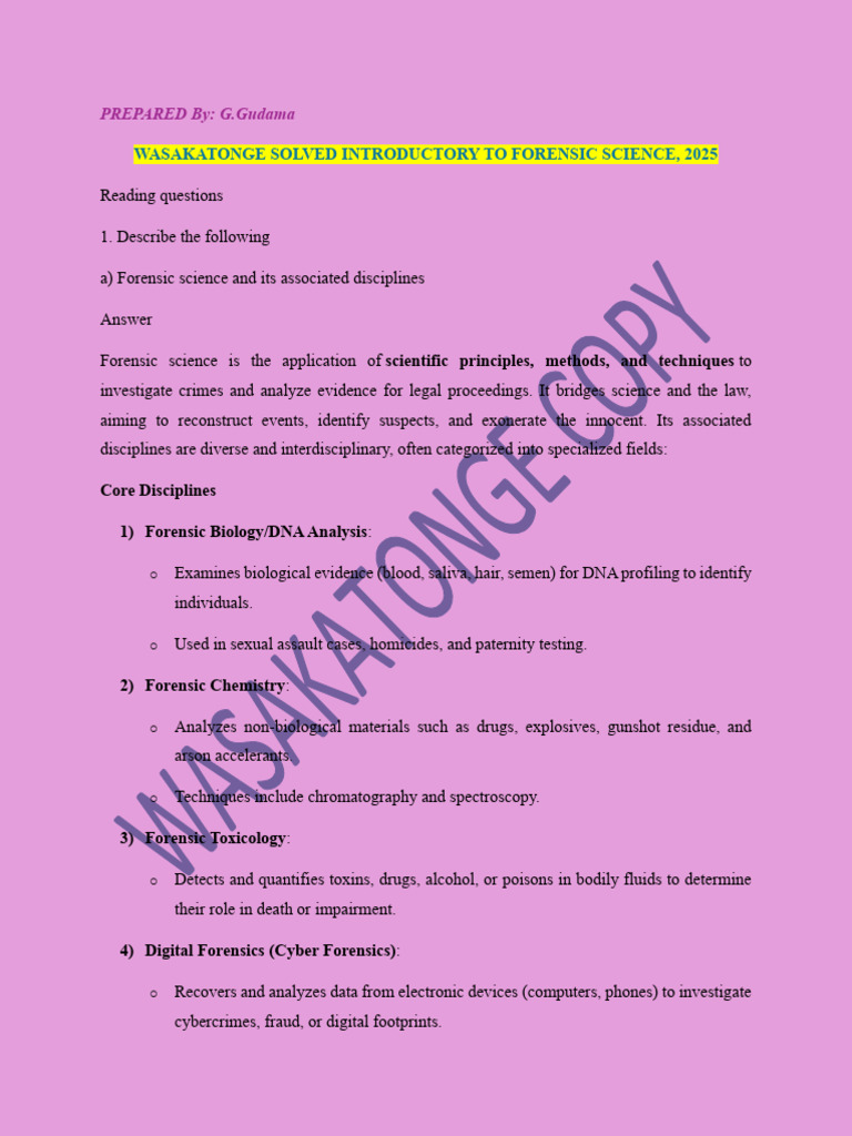 Wasakatonge Solved Introductory To Forensic Science | PDF | Forensic ...