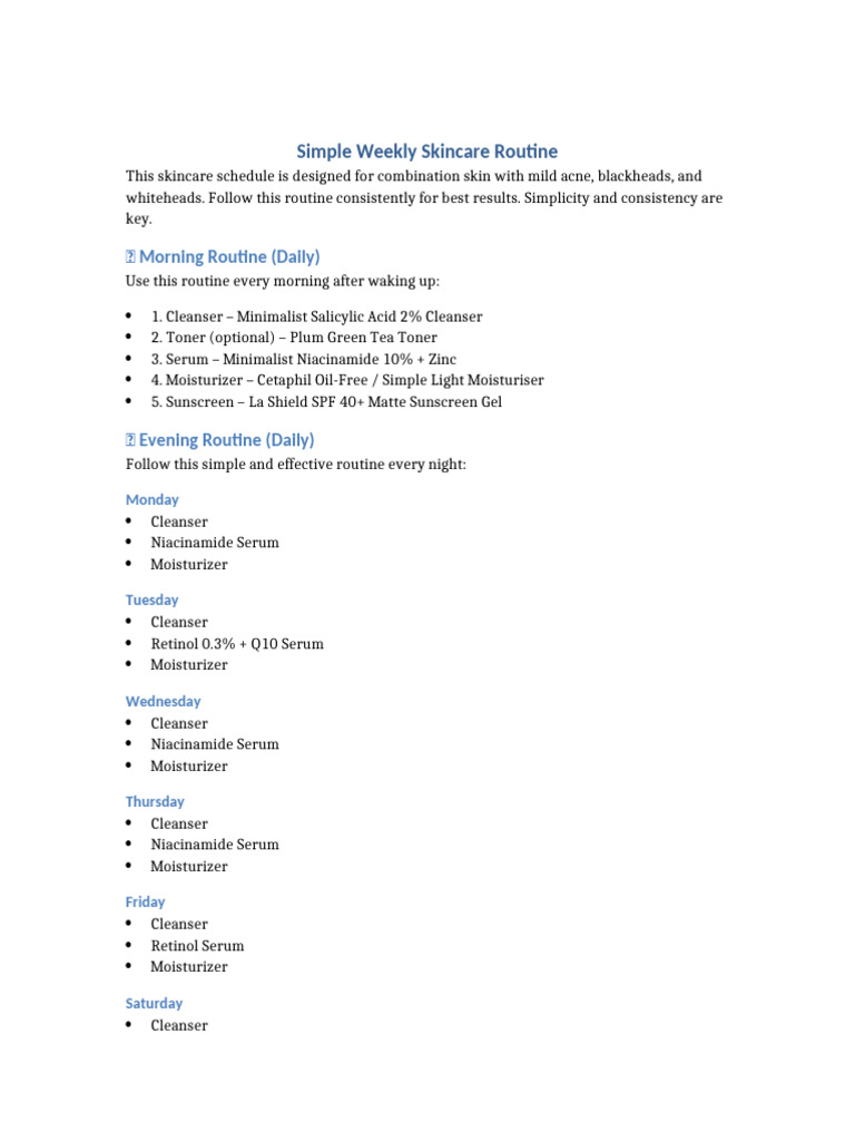 Simple Weekly Skincare Routine | PDF