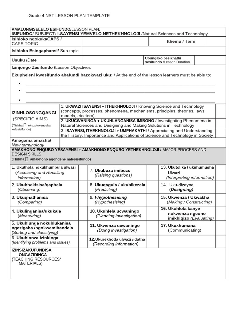 Grade 4 NST Lesson Plan Template | PDF | Lesson Plan | Science