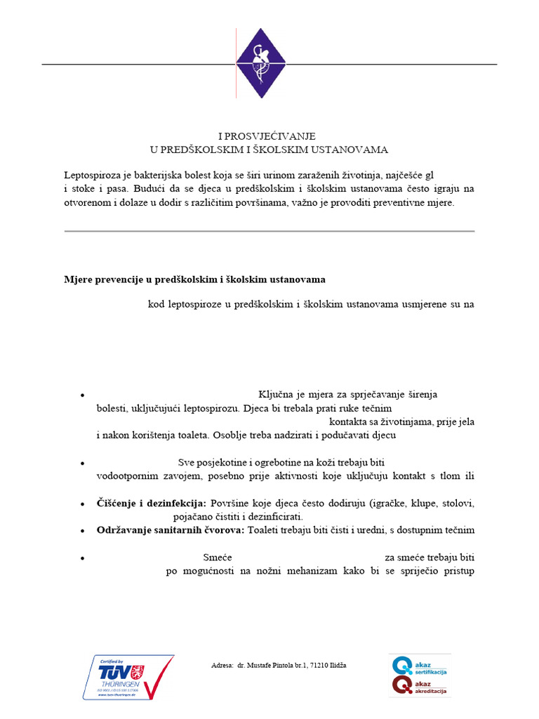 Preporuke Zavoda Za Javno Zdravstvo Kantona Sarajevo | PDF