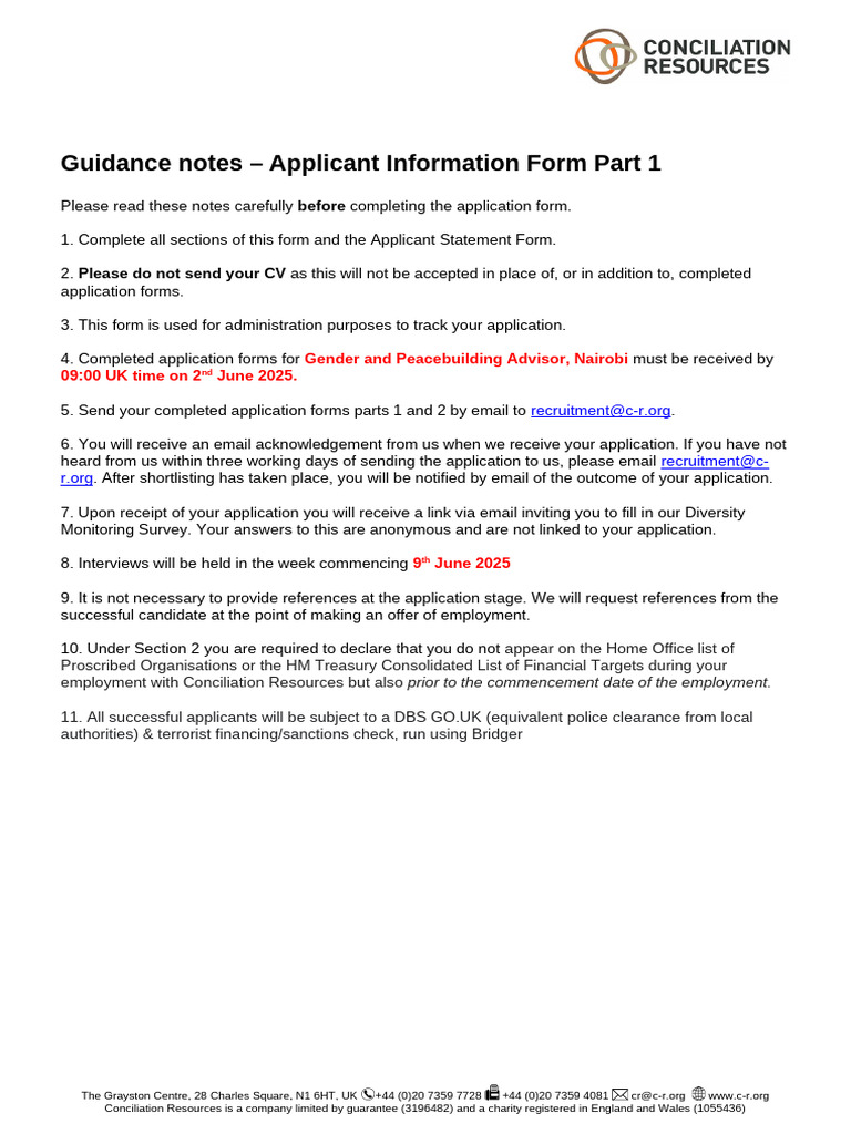 Applicant Info for Gender Advisor Role | PDF