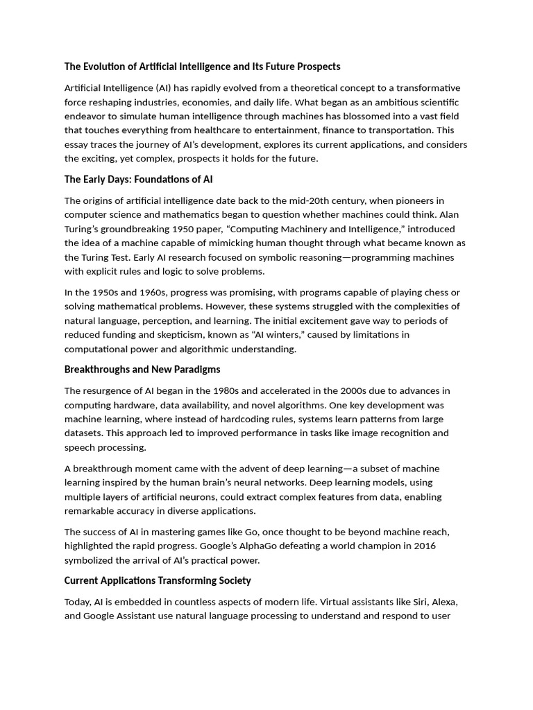 The Evolution of Artificial Intelligence and Its Future Prospects | PDF ...