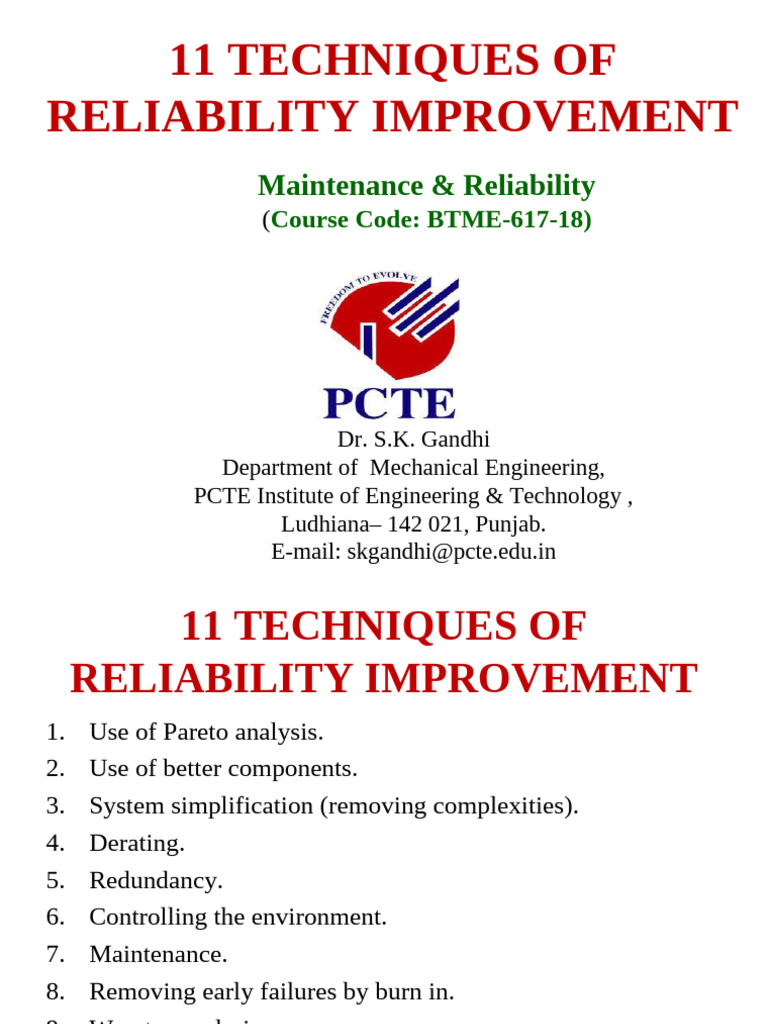 Techniques for Reliability Improvement | PDF | Reliability Engineering ...