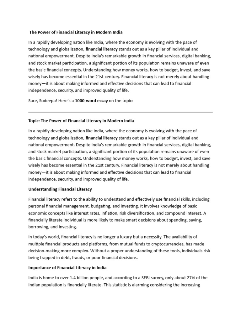 MCOM CHAPTER The Power of Financial Literacy in Modern India | PDF ...