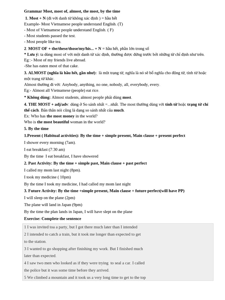 Grammar Guide: Most, Almost, By the Time | PDF
