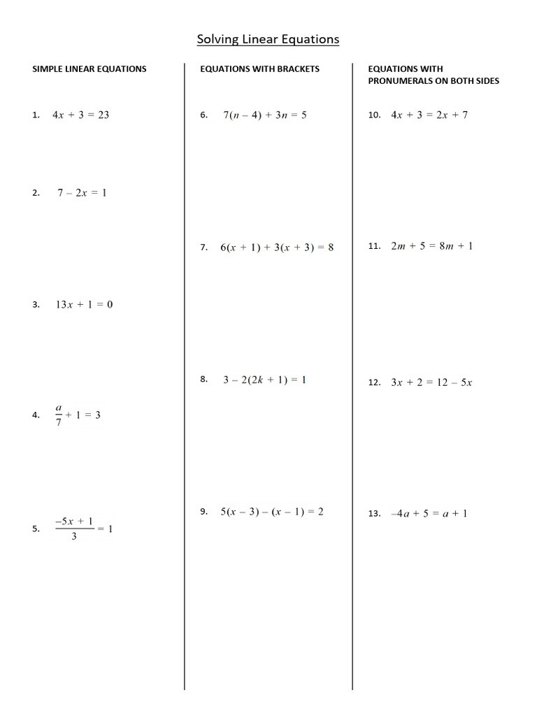 Guide to Solving Linear Equations | PDF