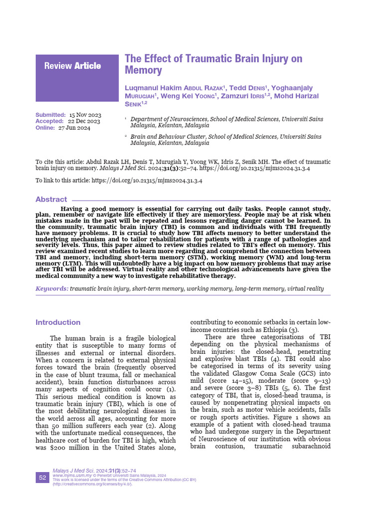 04mjms3103 Ra | PDF | Traumatic Brain Injury | Memory