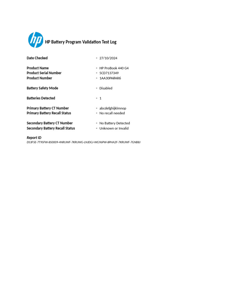 HP Battery Program Validation Log | PDF