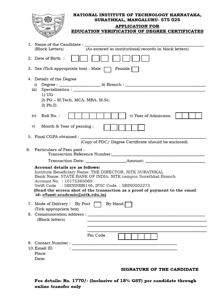 Degree Verification Application Form | PDF