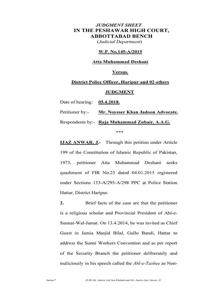 Atta Muhammad Deshani W.P.no.145 A 15 | PDF | Justice | Crime & Violence