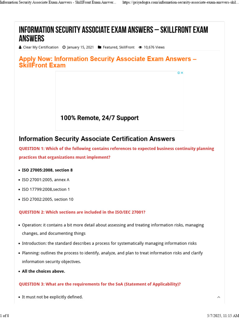SkillFront Information Security Exam Answers | PDF | Information ...
