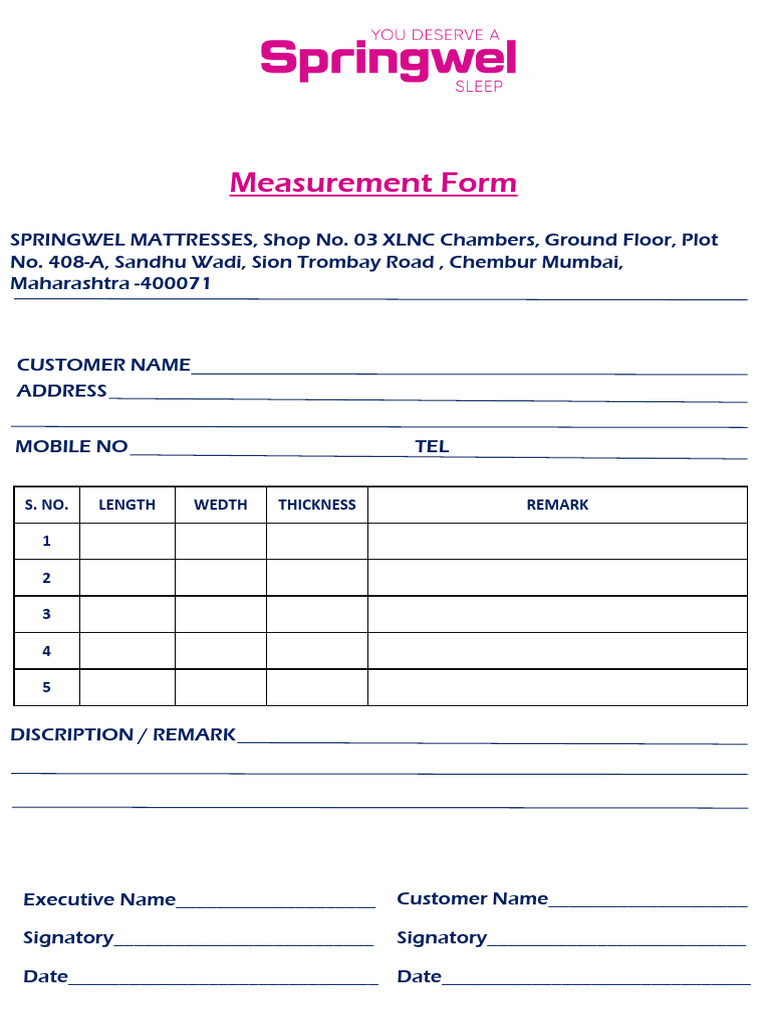 Chembur Measurement Form | PDF