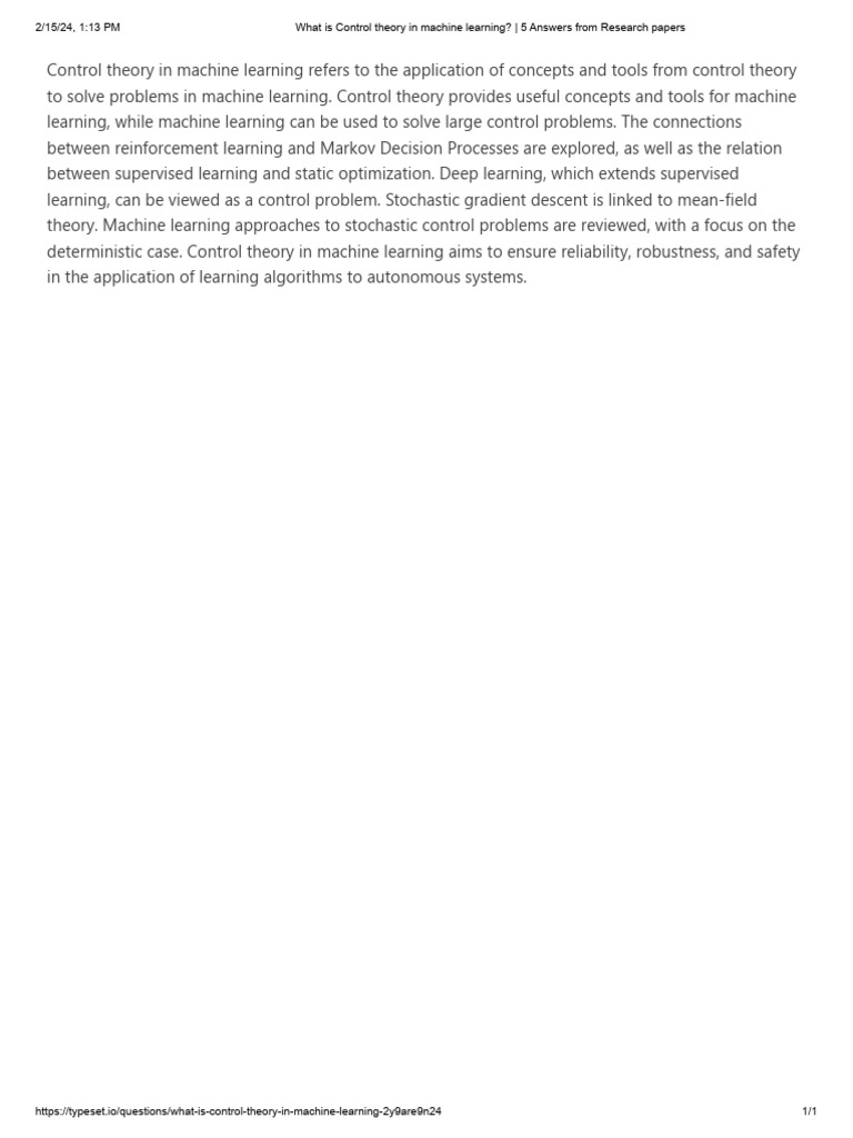 What Is Control Theory in Machine Learning - 5 Answers From Research ...
