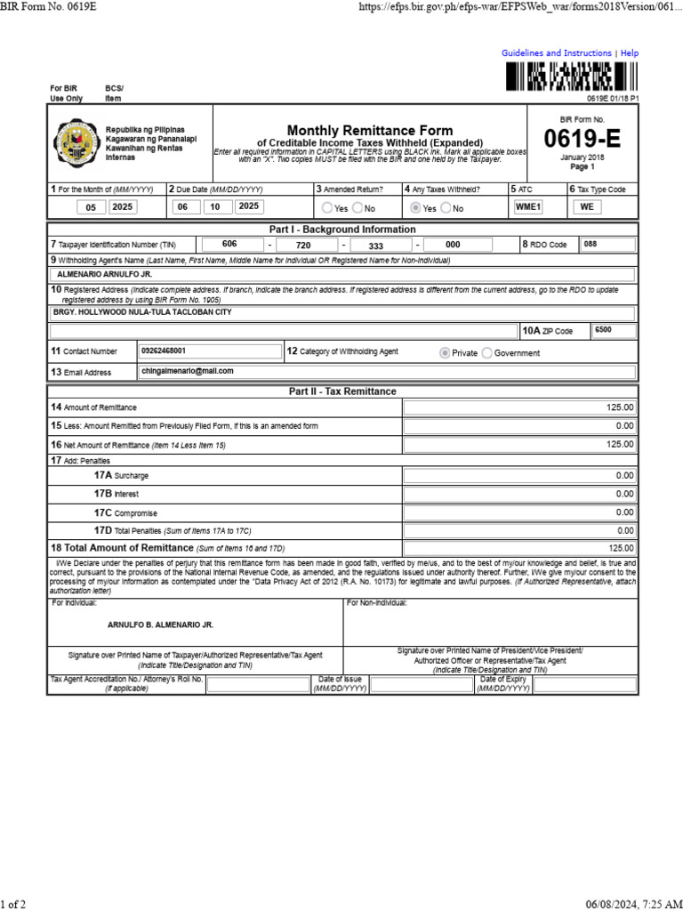 Monthly Remittance Form 0619-E | PDF | Taxes | Payments