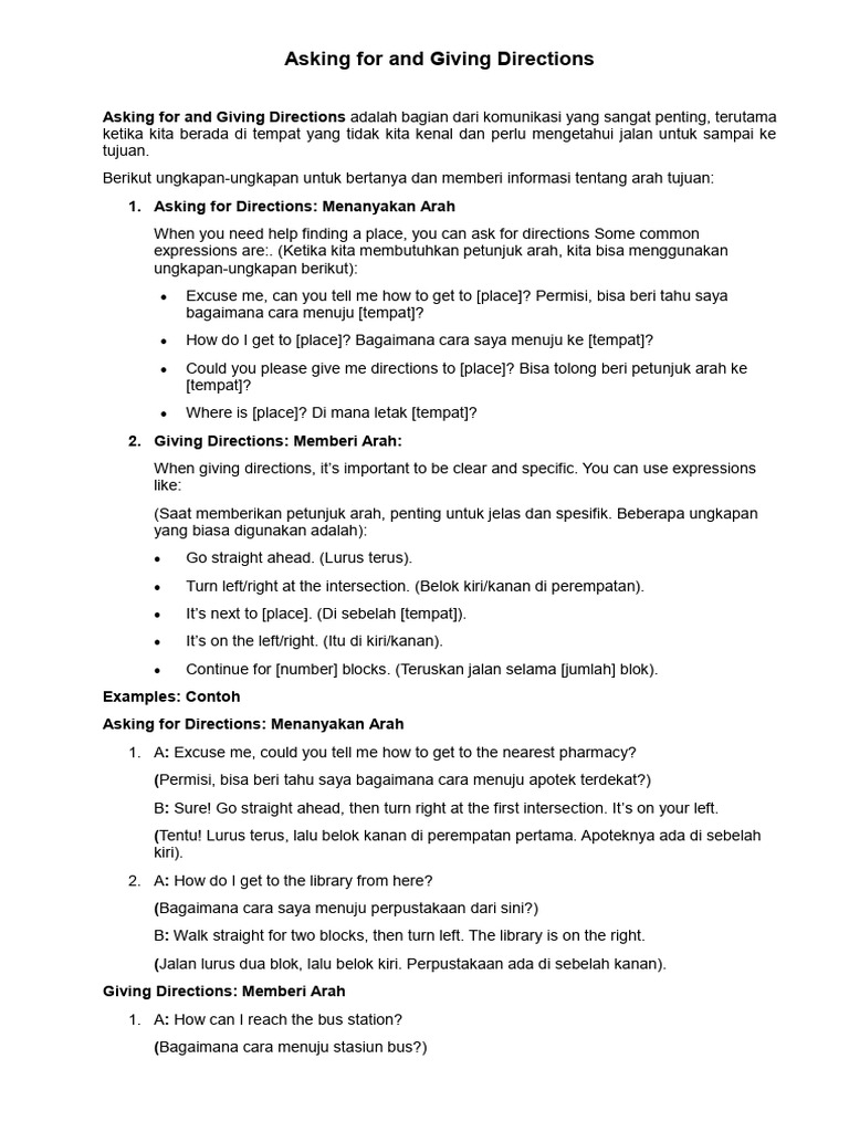 Asking For and Giving Directions | PDF