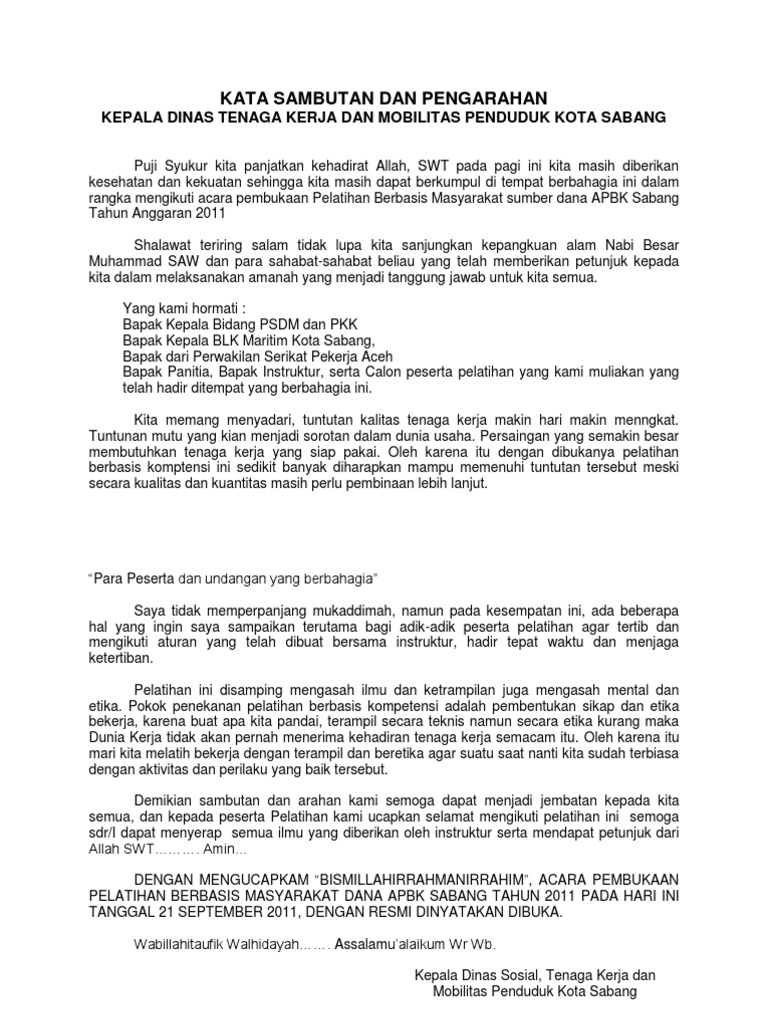 Kata Kata Sambutan Pembukaan Apbk