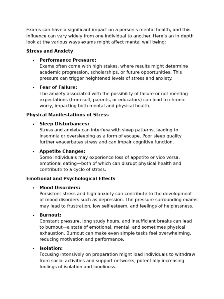 Impact of Exams on Mental Health | PDF | Anxiety | Mental Health