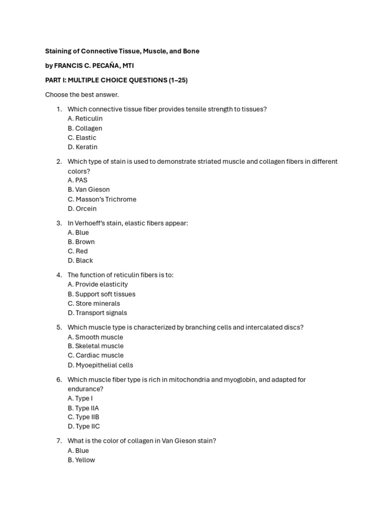 Connective Tissue Staining Quiz | PDF | Skeletal Muscle | Staining