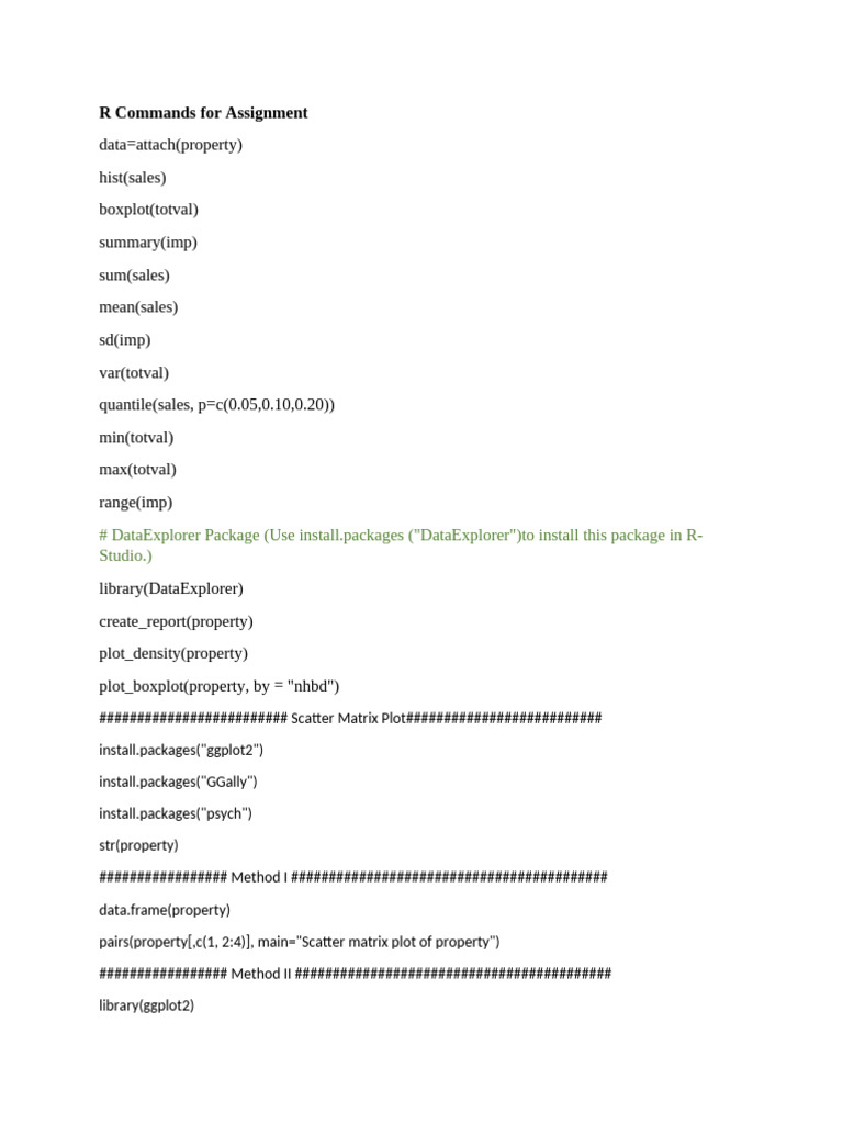 R Commands For Assignment | PDF