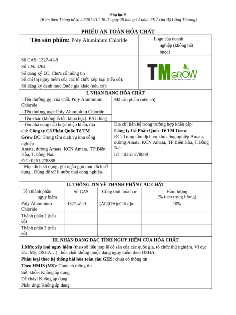 MSDS PAC lỏng 10% | PDF