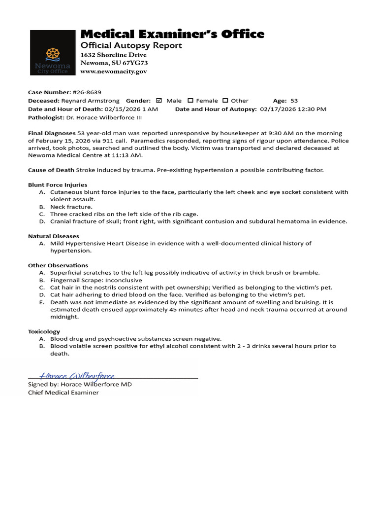 Autopsy Report: Reynard Armstrong, 53 | PDF