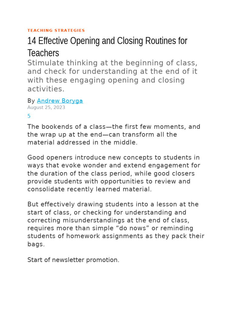 14 Engaging Class Routines for Teachers | PDF | Concept | Cognition