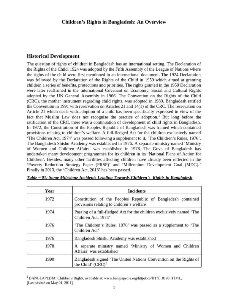 Children’s Rights in Bangladesh an Overview | PDF | Convention On The ...