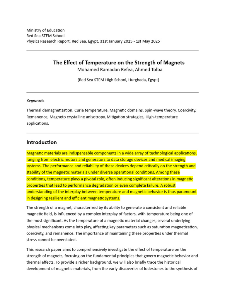 Temperature Effects on Magnet Strength | PDF | Ferromagnetism | Magnet
