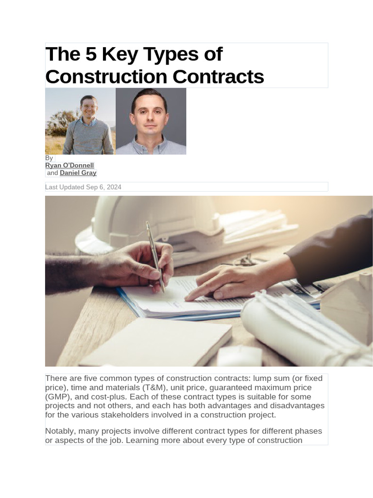Key Types of Construction Contracts | PDF | Business