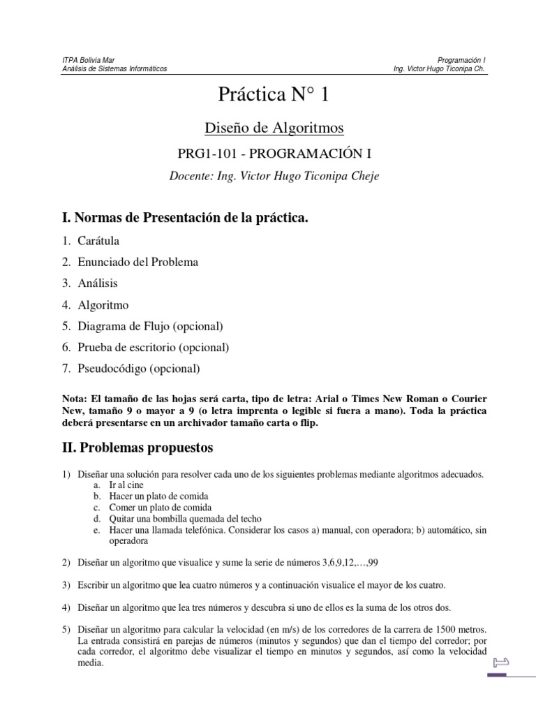 Práctica de Algoritmos en Programación I | PDF | Algoritmos ...