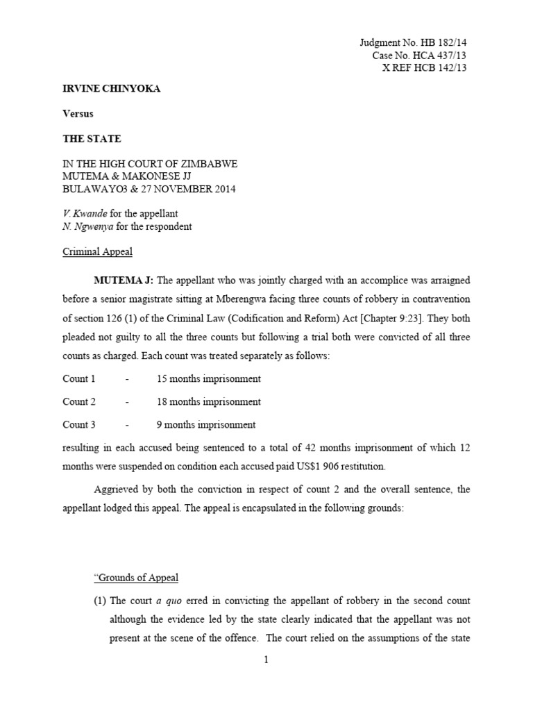 Appeal Judgment on Robbery Conviction | PDF | Robbery | Witness