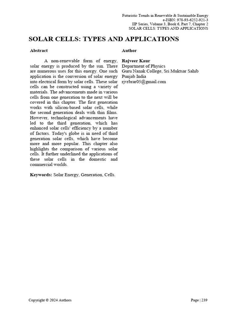 Types and Applications of Solar Cells | PDF | Solar Cell | Thin Film ...
