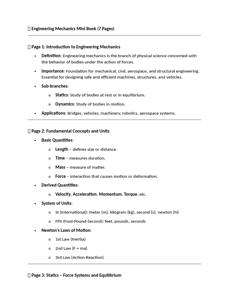 Engineering Mechanics Overview Guide | PDF | Force | Acceleration