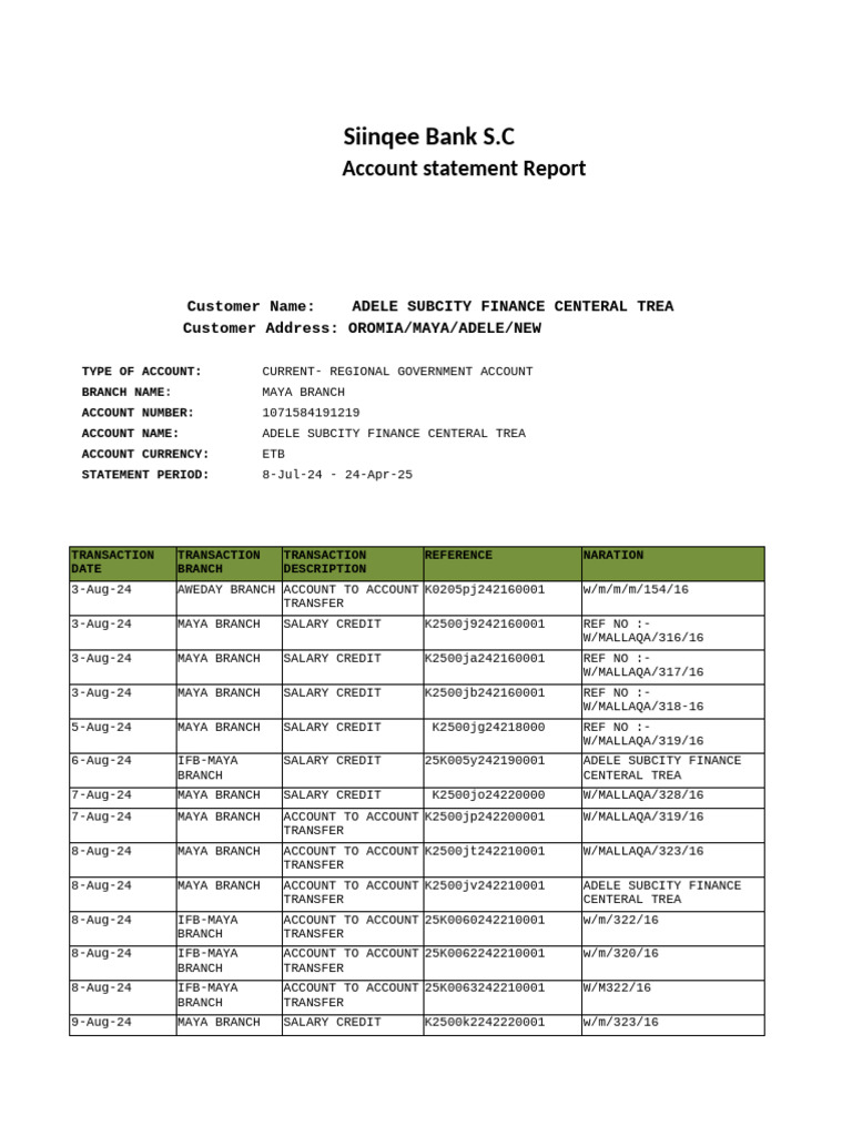 Siinqee Bank Account Statement Report | PDF | Cheque | Deposit Account
