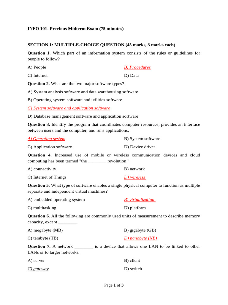 INFO 101 Midterm Exam Review | PDF | Computer Network | Operating System